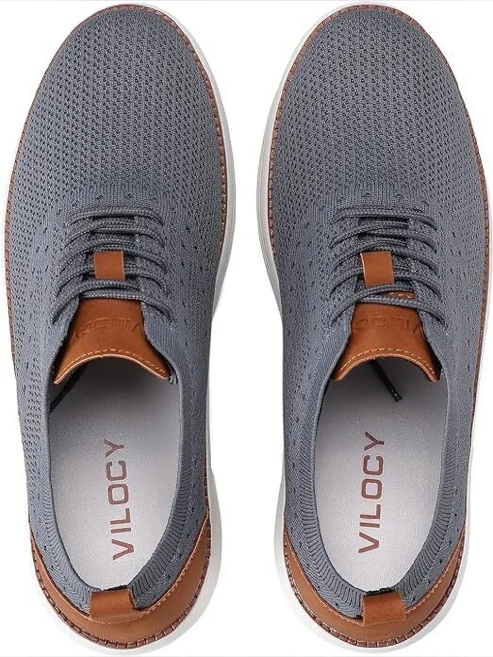 Vilocy Grey Knit Men's Casual Sneakers with Brown Accents